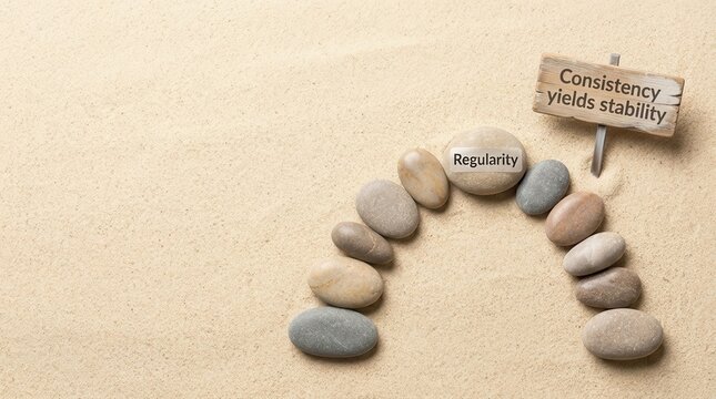 Smooth stones with regularity label on sand