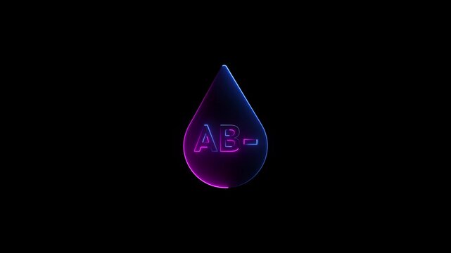 Neon ab negative type glowing in dark background, for medical and, healthcare presentations medical symbol