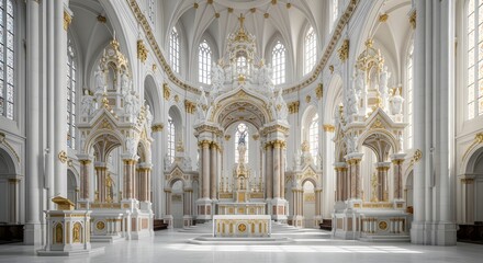 Naklejka premium Grand interior view of a historic catholic church altar