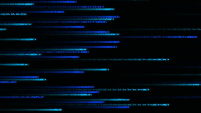 Blazing Blue Hex Code Stream: Rapid Data Transfer on Black Background