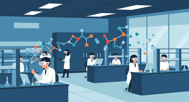 Scientists using virtual reality headsets to analyze chemical structures