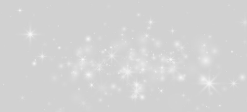 Bright white glitter dust sparkles with delicate luminous glow and natural floating motion. Tiny shimmering particles enhance the effect. Perfect for transparent vector.