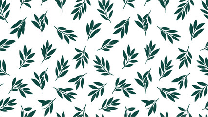 Fototapeta premium Seamless pattern with green hand drawn leaves on a simple organic botanical background