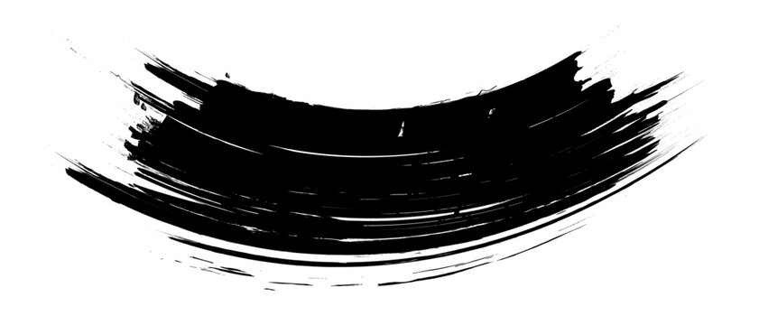 Black Distressed Grunge Vector Curved Paint Brush Stroke Isolated Icon with Ink Stains
