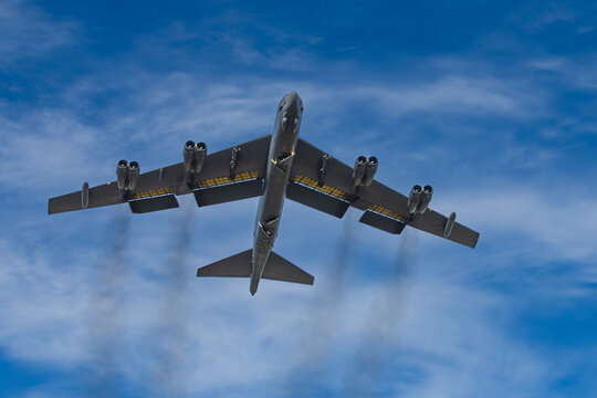 B52 bomber flying low over the Gloucestershire countryside, 25th April 2026