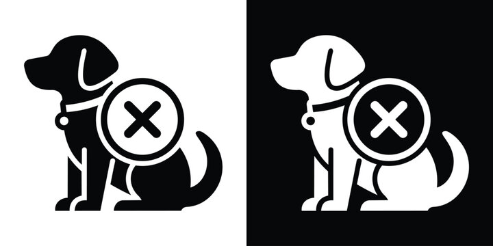 Sitting dog icon featuring a circular cross / X mark symbol. Great for pet prohibition signs, no-entry areas, or restricted animal zones.
