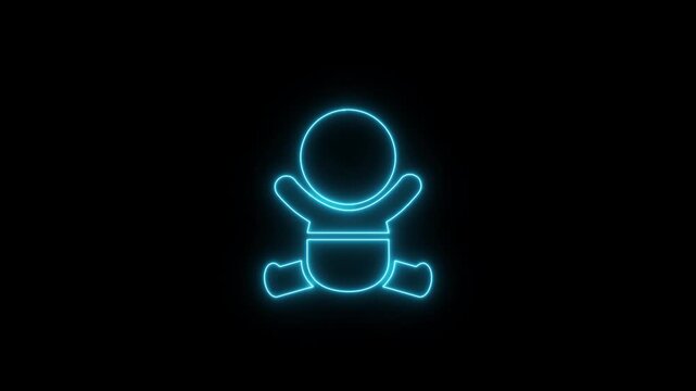 Human newborn baby, toddler or infant flat neon icon 4K video animation	