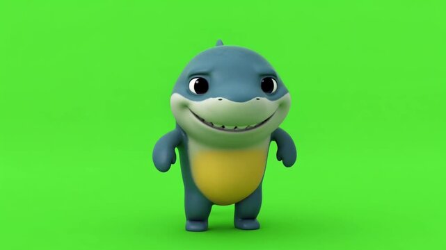 Shark character kids dance fun ocean mascot playful energy rare 3d animation friendly smile symbolic joy movement on green screen background