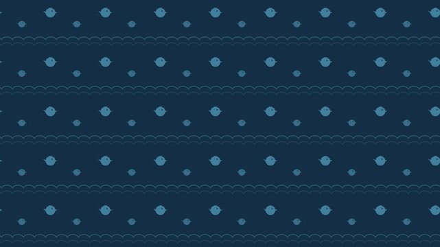 Blue chidori japanese plover birds and waves pattern seamless loop cute background