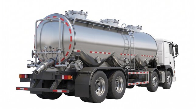Stainless Steel Tanker Truck For Industrial Liquid Transport Isolated On White Background, Heavy Duty Commercial Logistics Vehicle