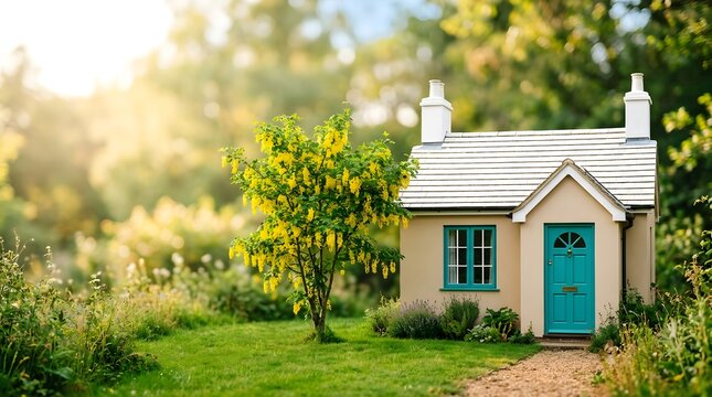 Cozy cottage garden on the first day of winter solstice