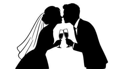 Bride and groom kissing champagne © BlackStarCreations