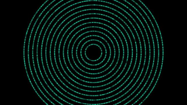 Expanding Binary Circles: Green Digital Data Ripple on Black Canvas