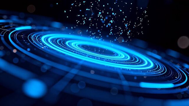 Blue concentric circles with glowing particles