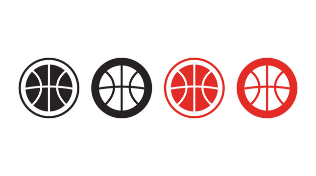 Minimalist Basketball Icons in Black and Red Variations