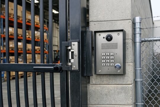 A metal door with a digital keypad for access control
