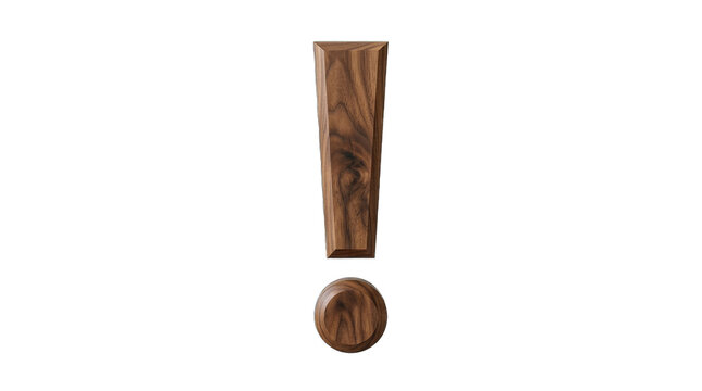 Wooden exclamation mark symbol on black background 3d rendering