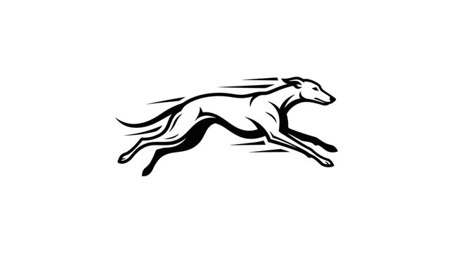 Running sighthound dog silhouette with motion speed lines.