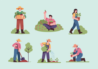 Fototapeta premium Farmers at work and activities, vector illustration design