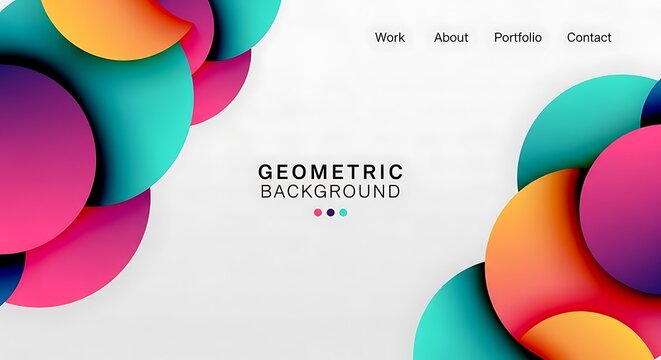 Colorful overlapping semi-circles, gradient shades, modern design with website navigation bar