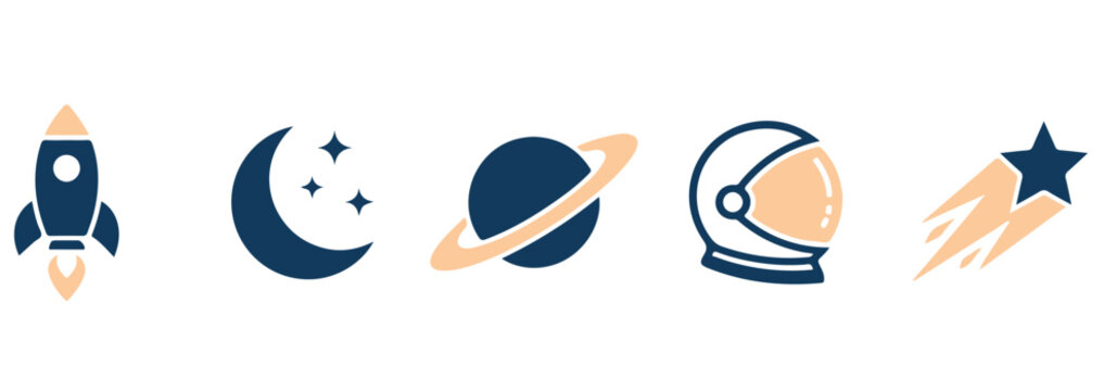 Planet saturn and outer space exploration vector icon set