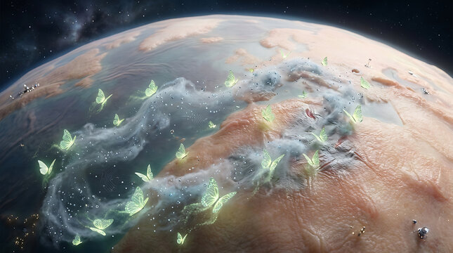 Detailed Close Up of Transparent Earth Surface with Atmospheric Clouds and Environmental Texture