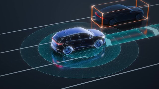 Autonomous Car Sensor Visualization With Rotating 180 Degree Camera Orbit