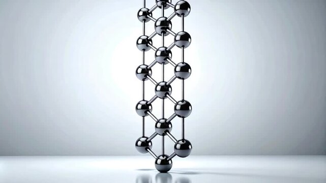 A vertical chain of metallic spheres suspended in a gradient studio