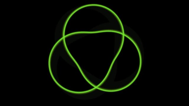 Luminous Yellow Trefoil Knot Abstract on Black Background