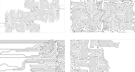 Obraz premium Circuit Board Trace Pattern Background Pack. Modern Printed Circuit Board Graphics Set