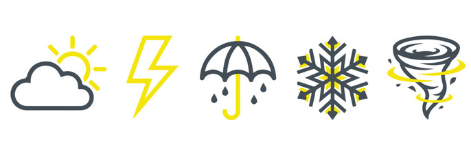 Fototapeta premium Weather forecast umbrella and rain line icon set