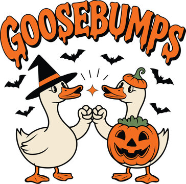  Funny Goosebumps Halloween Goose PNG with Pumpkin Costume
