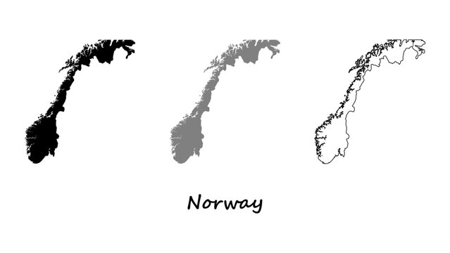 Norway map set. Norway map vector on silhouette, gray, and outline. Norway map on white background