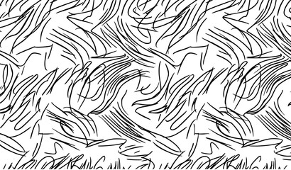 Fototapeta premium Black and white line art illustration of grass and foliage