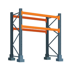 Industrial metal shelving unit with orange horizontal beams and dark gray upright supports on a white background © Faisal