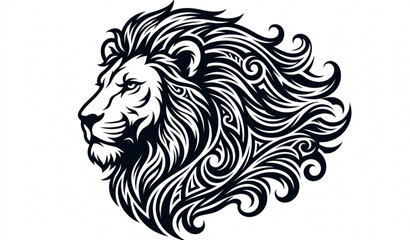Tribal lion head with flowing mane illustration © Najma