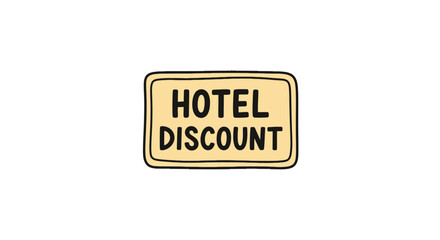 Obraz premium Hotel discount text on rounded rectangular badge.