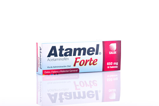 Atamel Forte Acetaminophen 650 mg Tablet Box Isolated on White Background