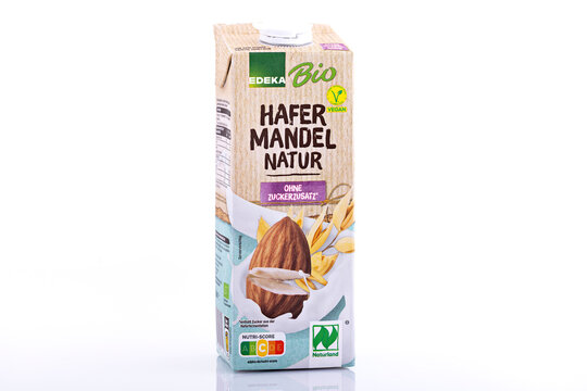 EDEKA Bio Hafer Mandel Natur Plant Based Drink Carton Isolated on White Background