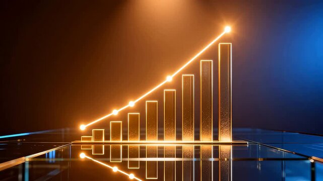 Golden glowing bar chart with upward trend