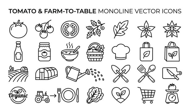 Modern Tomato Vector Icon Set