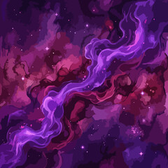 A vibrant purple nebula glows within the deep dark outer space © aska