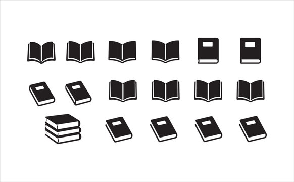 Solid book icons set for education and library use.