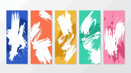 Fototapeta premium Colorful Abstract Brush Stroke Banner Set, Modern Artistic Paint Splatter Backgrounds, Dynamic Ink Texture Vertical Templates for Social Media
