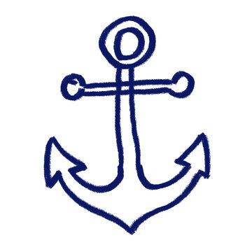 Hand-drawn navy blue anchor on stark white background.