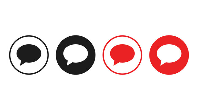 Set of Circular Speech Bubble Icons in Black and Red