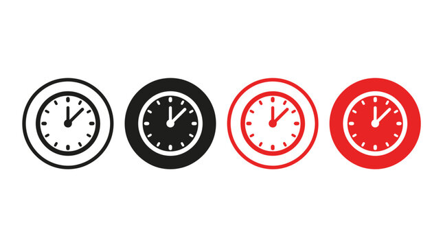 Set of Clock Icons in Four Different Styles