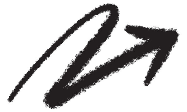 Hand drawn black zigzag looping arrow with rough crayon texture
