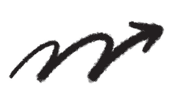 Hand drawn black wavy arrow with rough crayon texture
