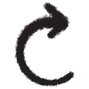 Hand drawn black curved circular arrow with rough crayon texture